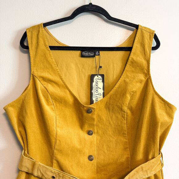 Voodoo Vixen Corduroy A-Line Button Front Dress Mustard NWT Size 3X US 16/18 - Picture 7 of 15